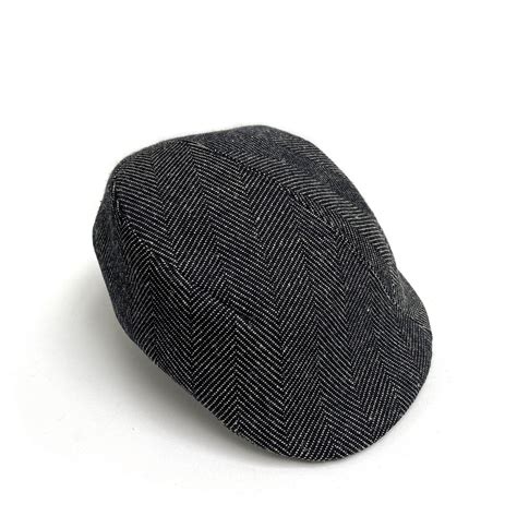 Linencotton Flat Cap Helmsley In Blacknatural Herringbone — Karen