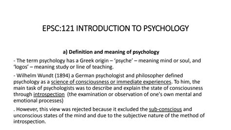 Epsc Introduction To Psychology Notes