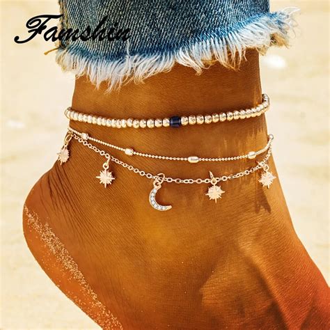 Famshin Bohemian Star Moon Beads Anklets Set For Women Vintage