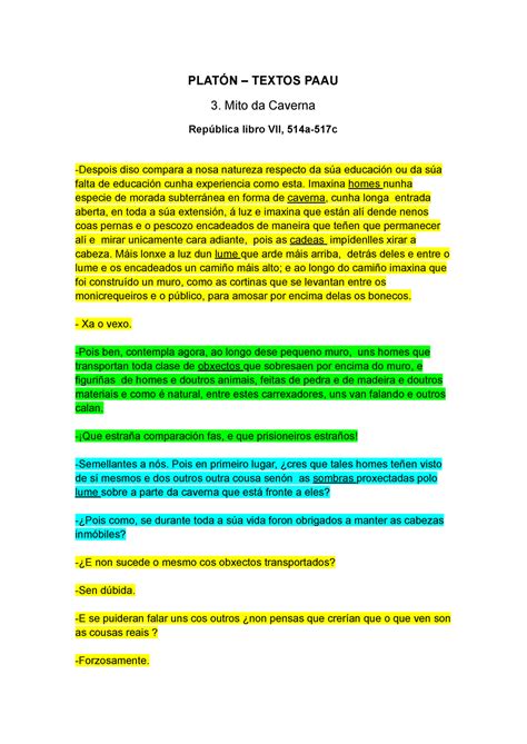 Platón 3 Mito Da Caverna PlatÓn Textos Paau 3 Mito Da Caverna