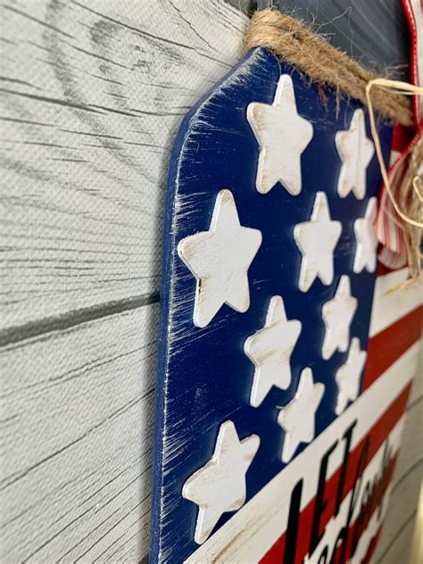 Patriotic Mason Jar Door Hanger Let Freedom Ring Sign American Flag God