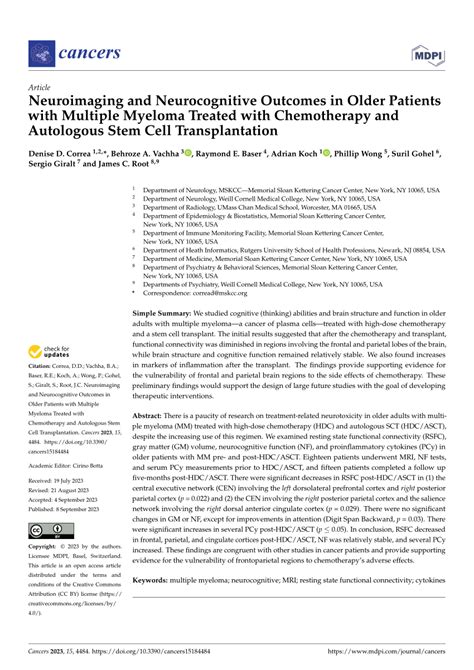 Pdf Neuroimaging And Neurocognitive Outcomes In Older Patients With Multiple Myeloma Treated