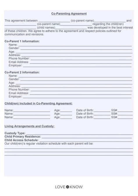 Co Parenting Agreement Template Free Word Excel Templates