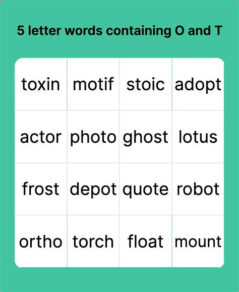 5 Letter Words Containing O And T Bingo Card Creator