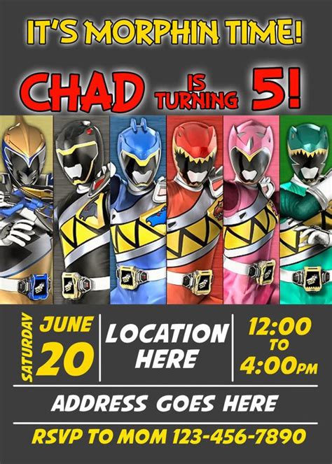 New Power Rangers Dino Charge Birthday Invitation Power Ranger