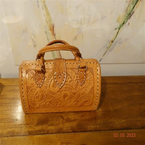 Leather Tooled Mexican Frame Satchel Handbag Gem