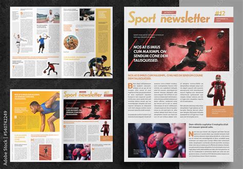 Sport Newsletter Layout With Orange And Yellow Accents Stock Template