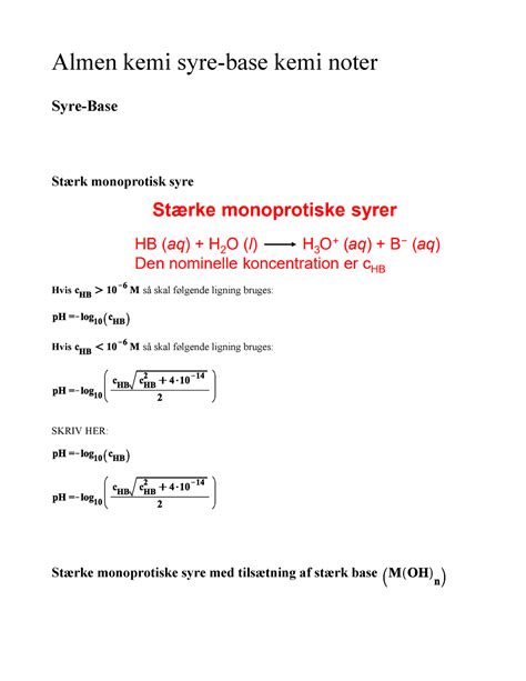 Almen Kemi Syre Base Noter Almen Kemi Syre Base Kemi Noter Syre Base