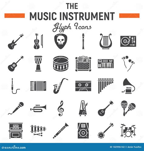 Music Instruments Glyph Icon Set Audio Symbols Stock Vector Illustration Of Gramophone