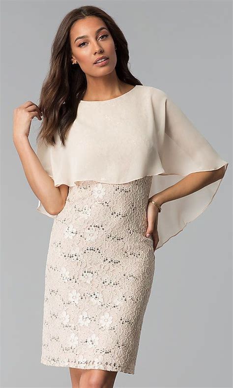 Short Taupe Mother Of The Bride Dress With Cape Short Sheath Dress