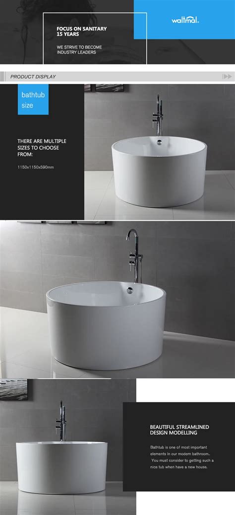 Cupc Ningbo Waltmal 45 Inch Acrylic Round Small Freestanding Bathtub