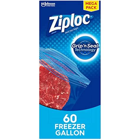 Ziploc Reusable Gallon Freezer Bags With Zipper Easy Grip And Seal 60 Count