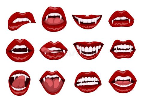 Female Red Vampire Lips with Bite Fangs Stock Vector - Illustration of ...