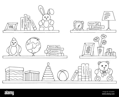 Book Shelf Black And White Clipart