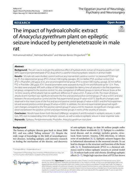 Pdf The Impact Of Hydroalcoholic Extract Of Anacyclus Pyrethrum Plant