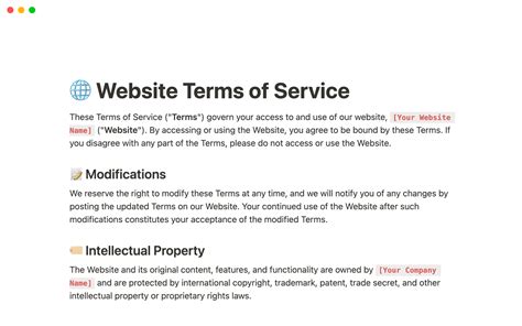 Website Terms Of Service Notion Template