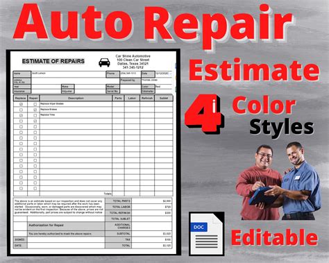 Auto Repair Estimate Body Shop Estimate Auto Body Estimator - Etsy