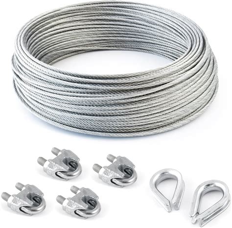 Set 30m Steel Wire Rope Galvanised 6mm Strand 6x19 4 Clips 2