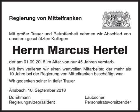 Traueranzeigen Von Marcus Hertel Trauer Flz De