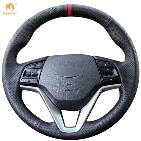 MEWANT Black Genuine Leather Car Steering Wheel Cover For Hyundai