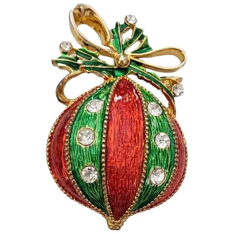 Eisenberg Ice Red Green Enamel Clear Rhinestone Christmas Ornament