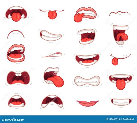 Funny Mouths. Facial Expressions, Cartoon Lips and Tongues. Hand ...