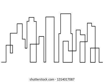 Vektor Stok Continuous Line Drawing House Residential Building Tanpa