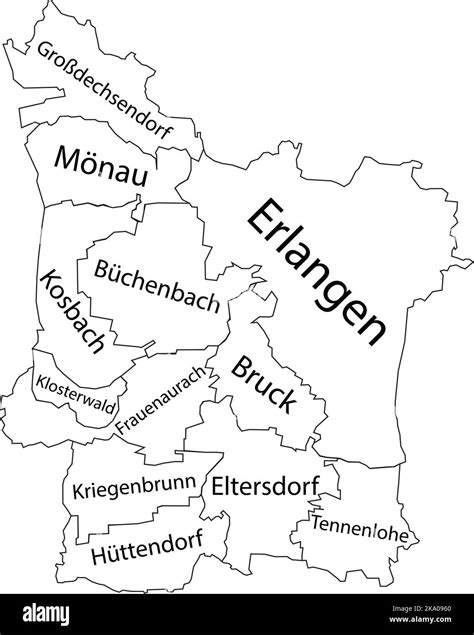 White tagged districts map of ERLANGEN, GERMANY Stock Vector Image ...