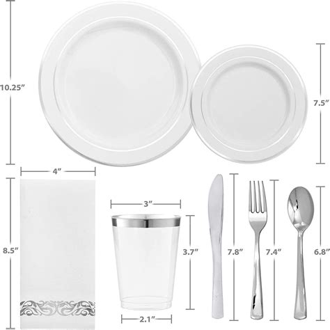 400pcs Silver Dinnerware Set Plastic Plates For Weddings Disposable