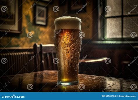 Refreshing Ice Cold Beer Pint Glass Generative Ai Stock Illustration