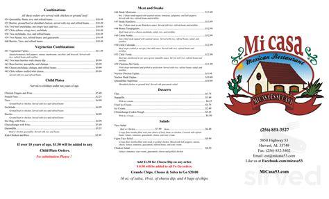 Mi Casa Mexican Restaurant Menu In Harvest Alabama Usa