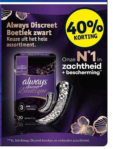 Always Discreet Boetiek Zwart 40 Korting Aanbieding Bij Kruidvat