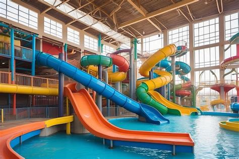 Indoor Empty Water Park for Kids with Colored Slides | Premium AI ...