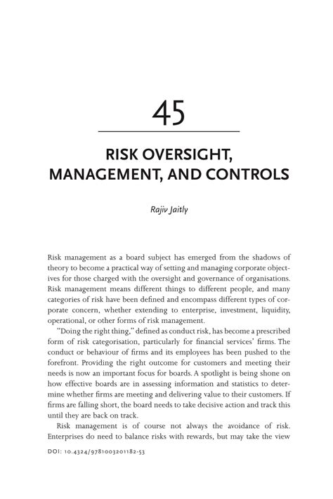 Pdf Risk Oversight Management And Controls