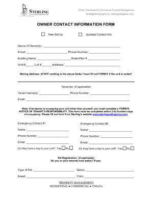 Fillable Online Strata Owner Contact Info Form Fax Email Print Pdffiller