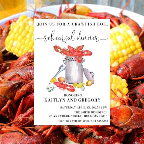 Crawfish Boil Invite Rehearsal Dinner Invitation Seafood Boil