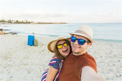 Tourists Couple Taking Selfie On The Beach Vacation Love Travel And