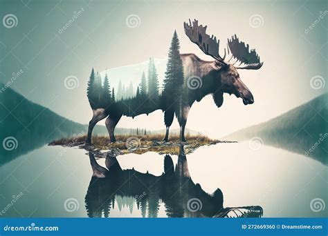 Beautiful Moose in the Woods Double Exposure with Natural Wondrous ...