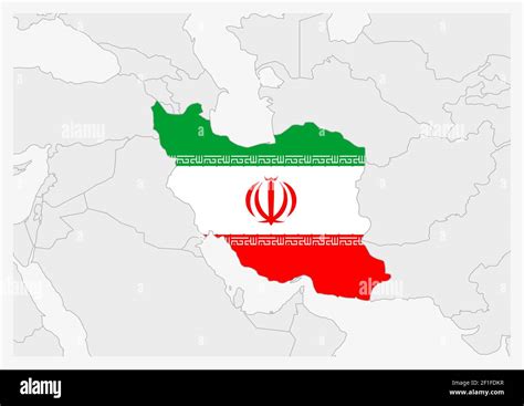 Iran map highlighted in Iran flag colors, gray map with neighboring ...