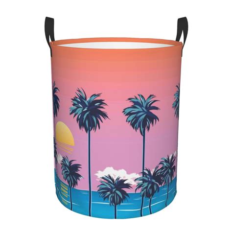 Haiem Beach With Palm Trees Leather Dirty Clothes Laundry Basket Sturdy