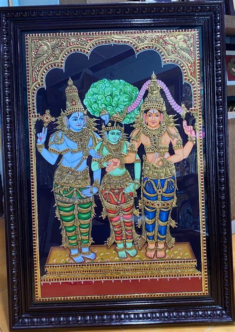 Teak Wood Carat Gold Foil Meenakasi Kalyanam Tanjore Painting X