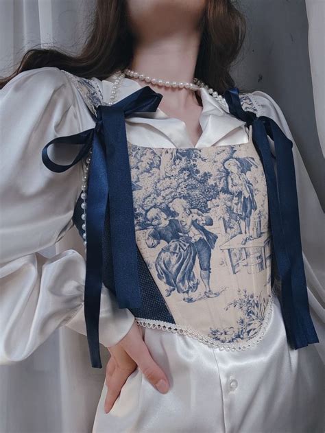 Royal Blue 18th Century Toile De Jouy Corset Stays Light Renaissance