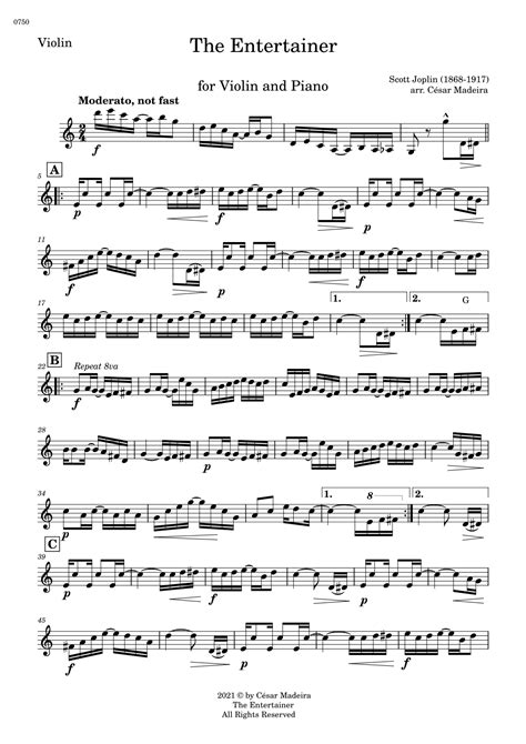 The Entertainer By Joplin Violin And Piano Individual Parts Arr