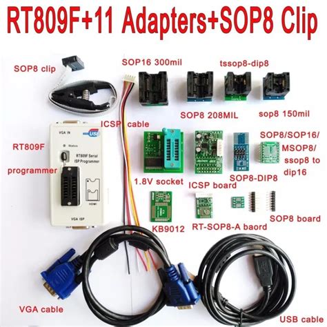 Original Rt809f Programmer 11 Adapters Sop8 Clip Clamp 18v