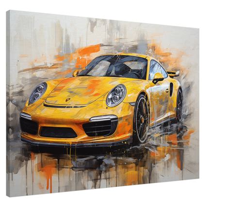 Porsche 911 Turbo S Gelb Leinwand Pop Art Wandbild Bunter Porsche