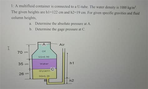 Solved A A Multifluid Container Is Connected To A U Tube Chegg