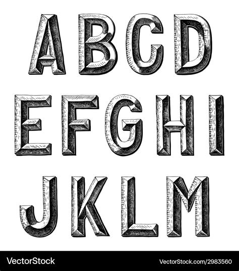 Hand Draw Sketch Alphabet Design Royalty Free Vector Image