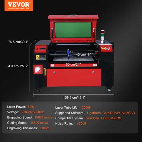 VEVOR Graveur Laser CO2 60 W Machine De Gravure Decoupe Table De