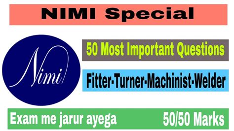 NIMI Special 50 Most Important MCQ Nimi Questions MCQ For Fitter