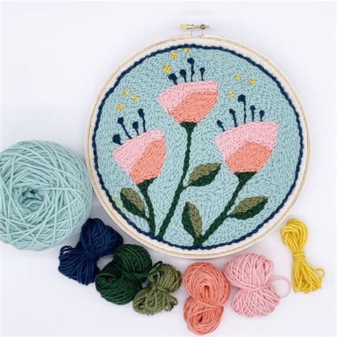 Modern Flowers Punch Needle Kit Wool Punch Needle Kit Etsy